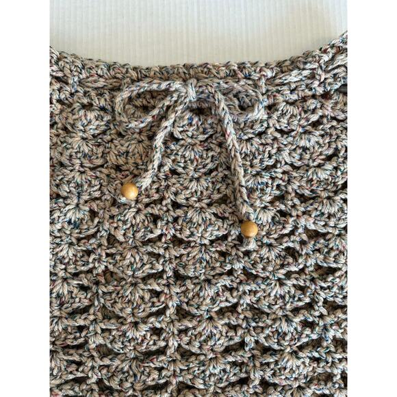 Hand made crochet knitted multicolor mini skirt scalloped hem & drawstring - Picture 3 of 7